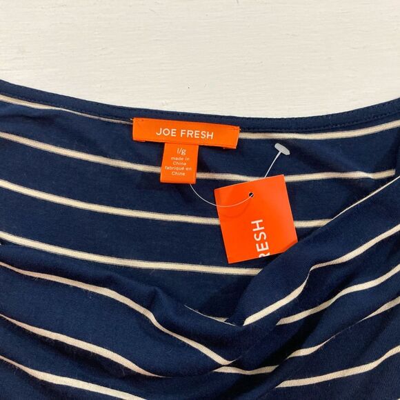 Joe Fresh Cowl Neck Top Women’s L Blue Striped Casual Short Sleeve Stretch Shirt - Picture 4 of 7